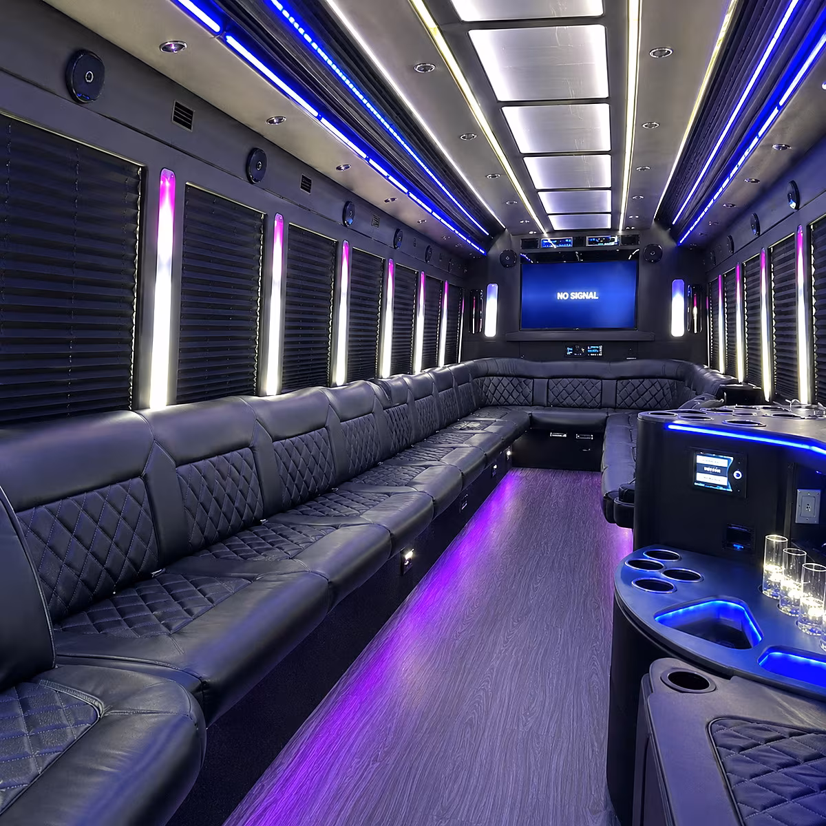 warner robins 30 passenger party bus inside
